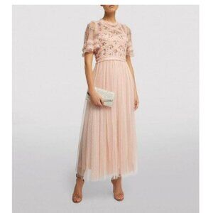 Needle & Thread Pink Tulle Floral Print Embroidered Dress